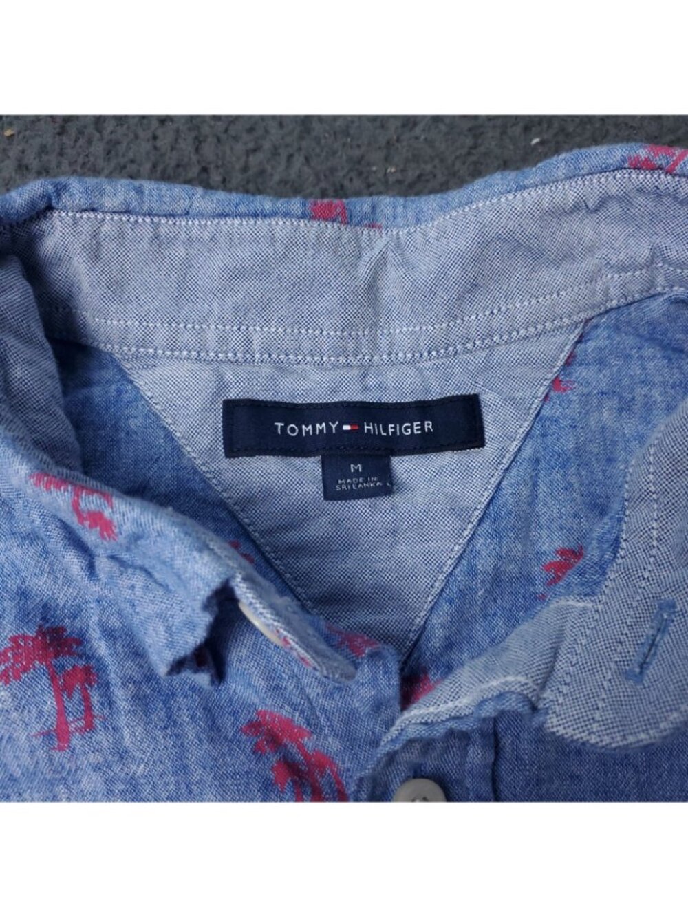 Tommy Hilfiger Linen Shirt Men M Medium Blue Cotton Button Short Sleeve Hawaiian - Picture 3 of 8